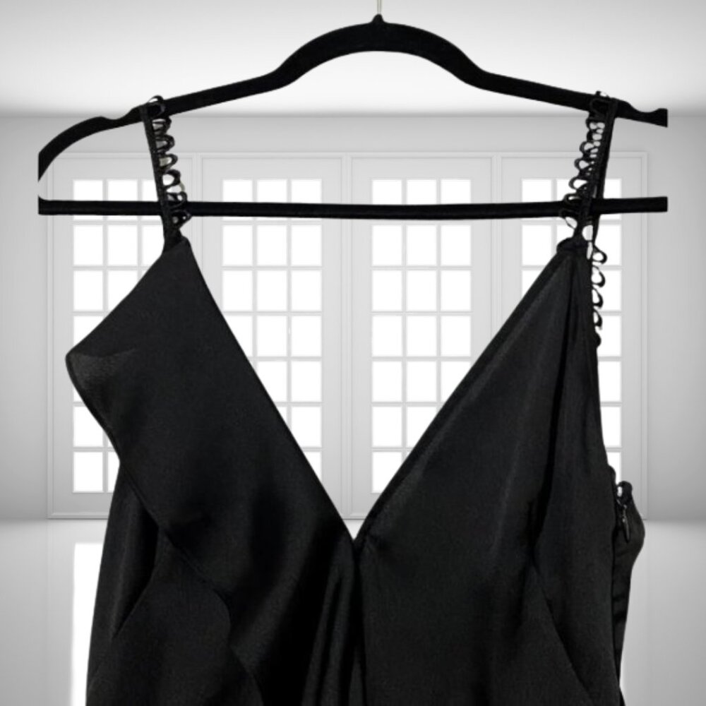 For Love & Lemons Isabella Ruffled Maxi Dress Black Satin Size Small - Picture 7 of 11